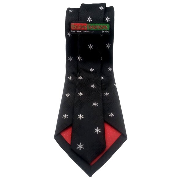 Men's Tie Hallmark Holiday Traditions Black White Snowflake Pattern Winter Tie - Picture 5 of 12